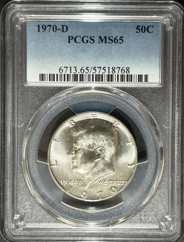 1970-D SILVER KENNEDY HALF DOLLAR UNC MINT STATE COIN PCGS MS65