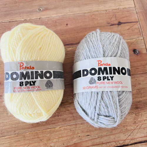 Panda Domino 8 Ply Yarn 50g x 2 Balls Pure New Wool Knitting Yellow Grey - Picture 15 of 18