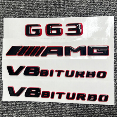 Set Gloss Black Red Emblem Badge Sticker for Mercedes G63 V8 Biturbo AMG W463