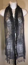  Beautiful Unbranded Mesh/Appliqu   Scarf Grey W/Fringes