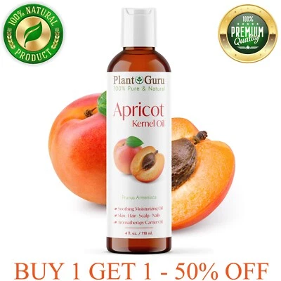 PLANT GURU Apricot Kernel Oil 4 oz. 100% Pure Natural Seed Carrier For Skin, Hair, Face