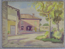 PICCOLO DIPINTO SU TAVOLA VEDUTA CASA DI CAMPAGNA OPERA PITTORE PANCALDI p1