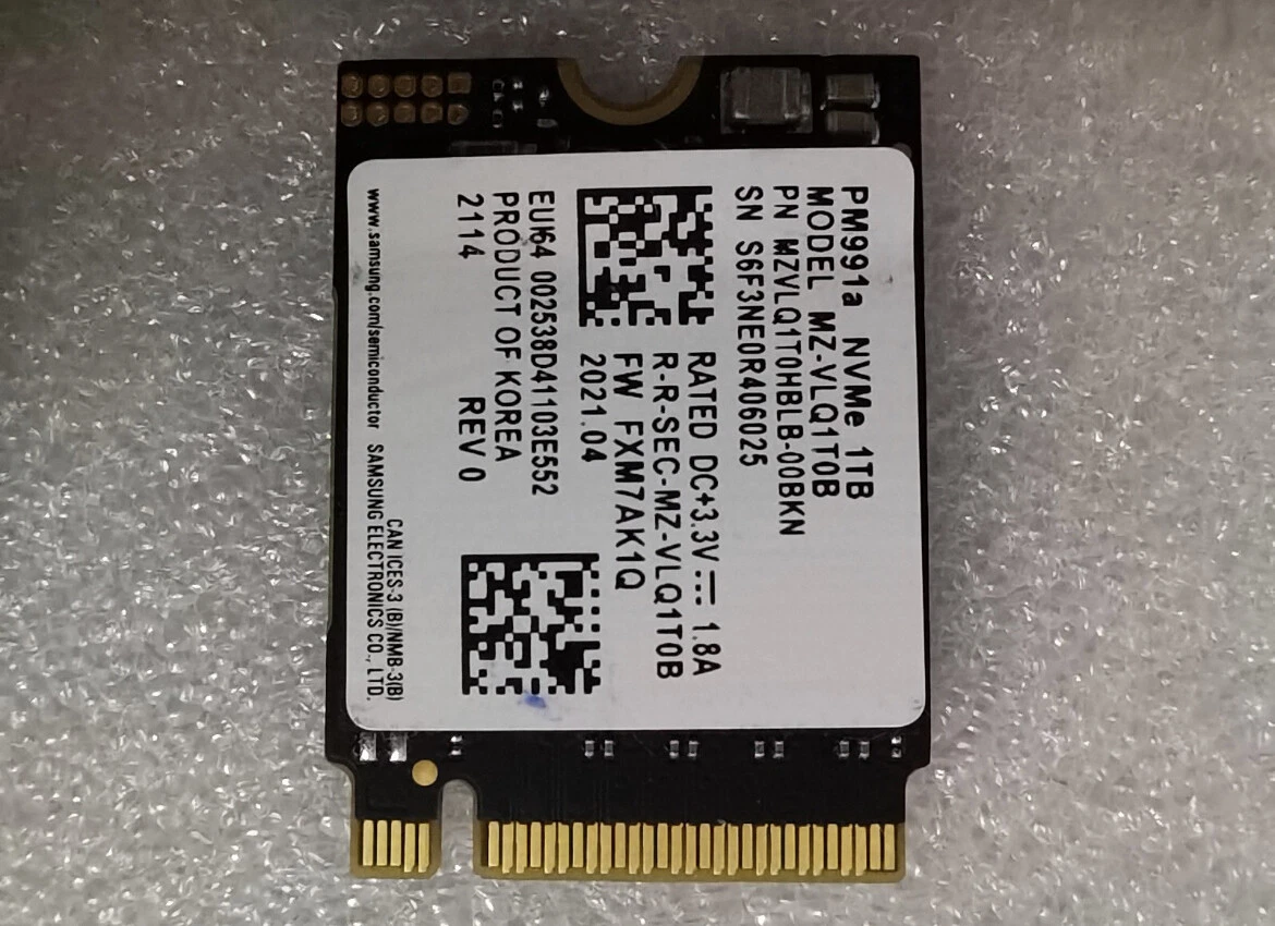 Samsung PM991A 1TB PCIe 2230 M.2 NVMe 1.8A SSD Solid State Drive