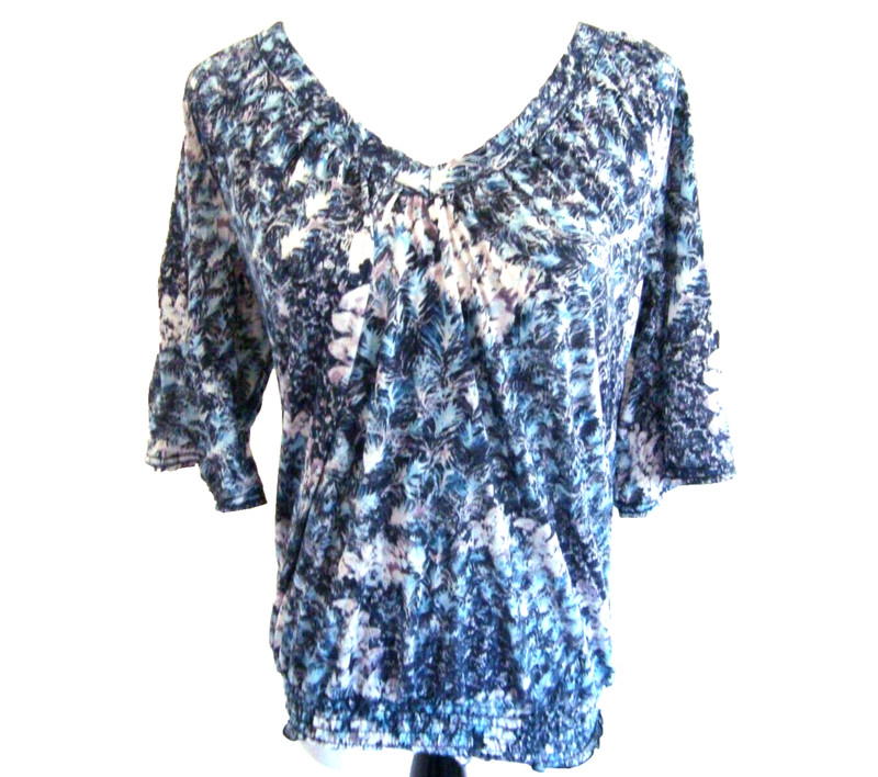 Mudd Blue Blouse Top Flared Bell like Sleeves V- Neck Cinch Bottom sz M
