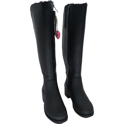 Comfy Moda Black Knee High Waterproof Leather Winter Boots Fur