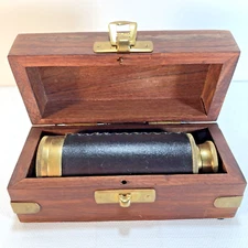 Marine Telescope Solid Brass Leather Maritime 6” Spyglass w/ Wood box SEE Below
