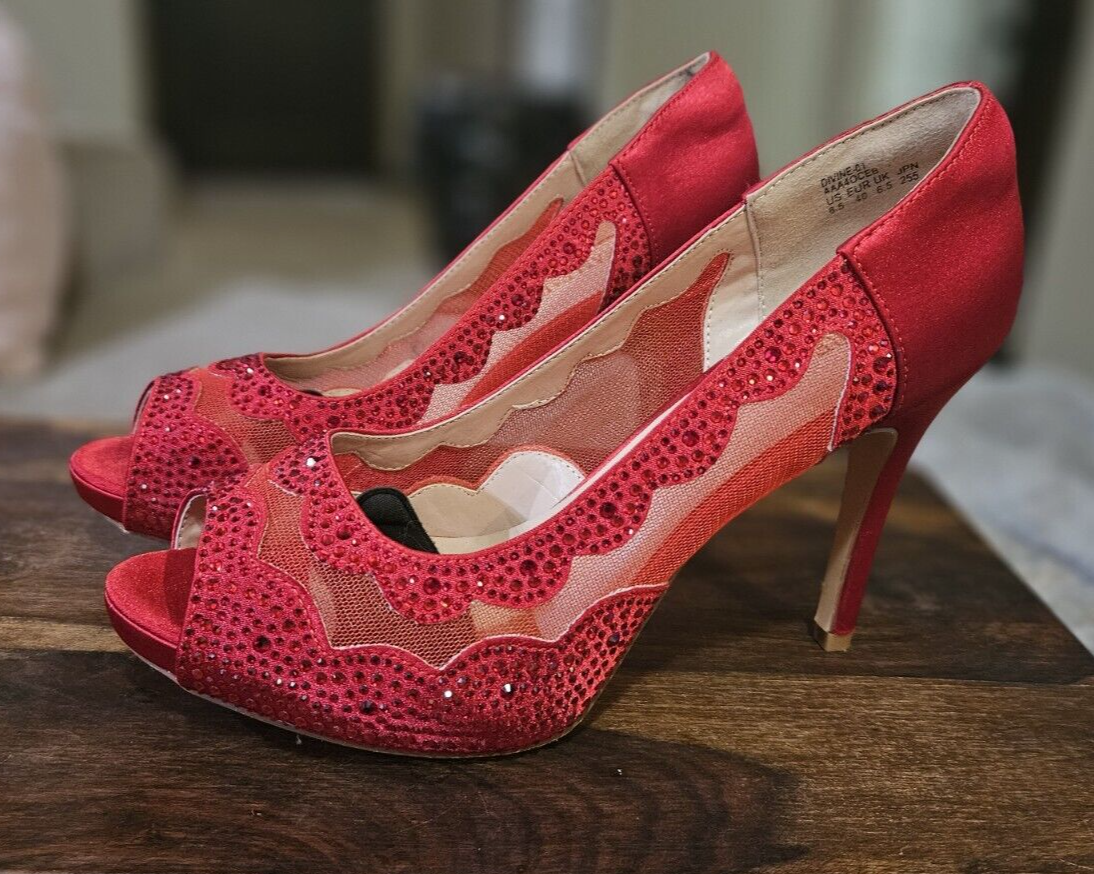 Dream Paris Womens Red Sprakly High Heels Open Peep Toe Divine