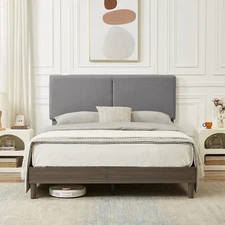 VECELO Twin/Full/Queen Upholstered Bed Frame Wood Slats Supports Platform Bed