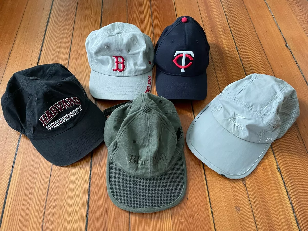 Lot of 5 Hats Caps Harvard, Boston Red Sox, Minnesota Twins, UPF 50 Snap  Strap