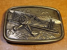 Vintage 1985 Avon BIPLANE IN THE CLOUDS BRASS BELT BUCKLE 3D MINT 