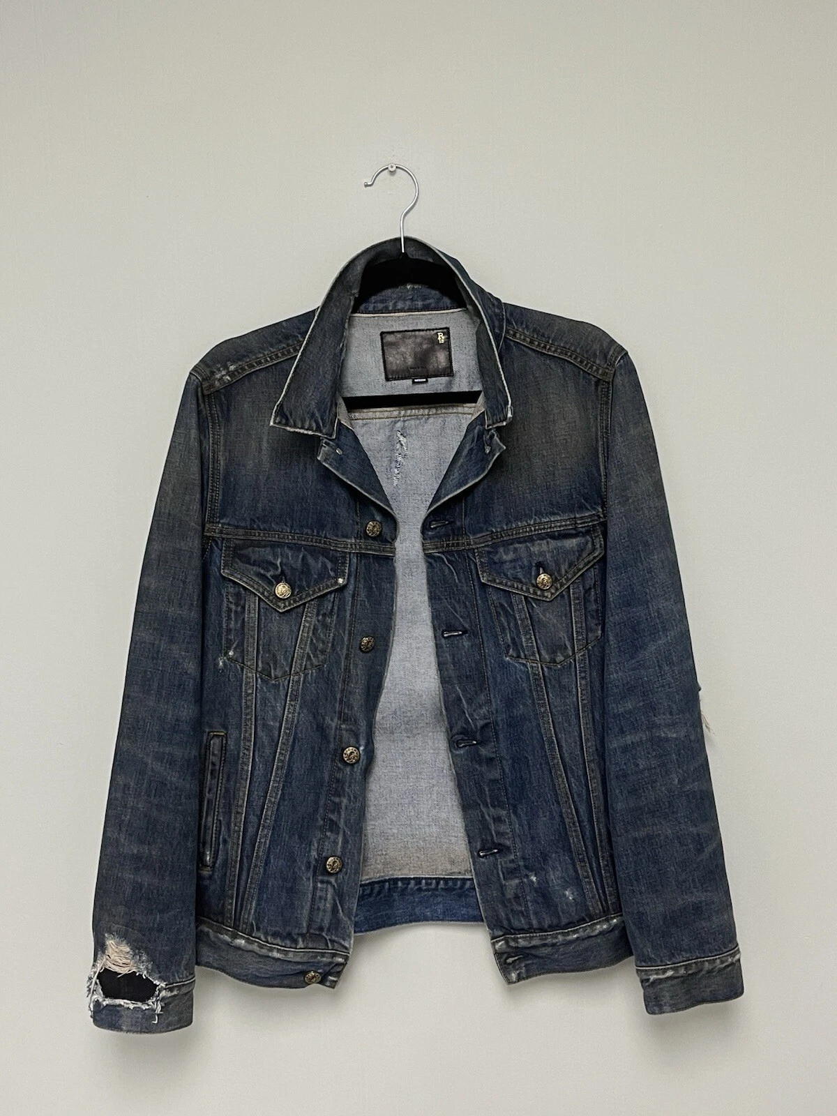 $1250 R13 Distressed Zipper Trucker Jacket Medium image 18