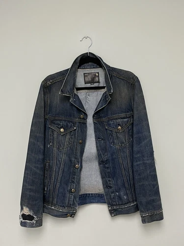 $1250 R13 Distressed Zipper Trucker Jacket Medium image 18