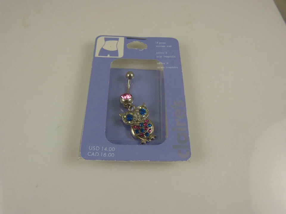 Búho ombligo ombligo anillo piercing cristales navales búhos colgantes color cristales Foto 4 de 4