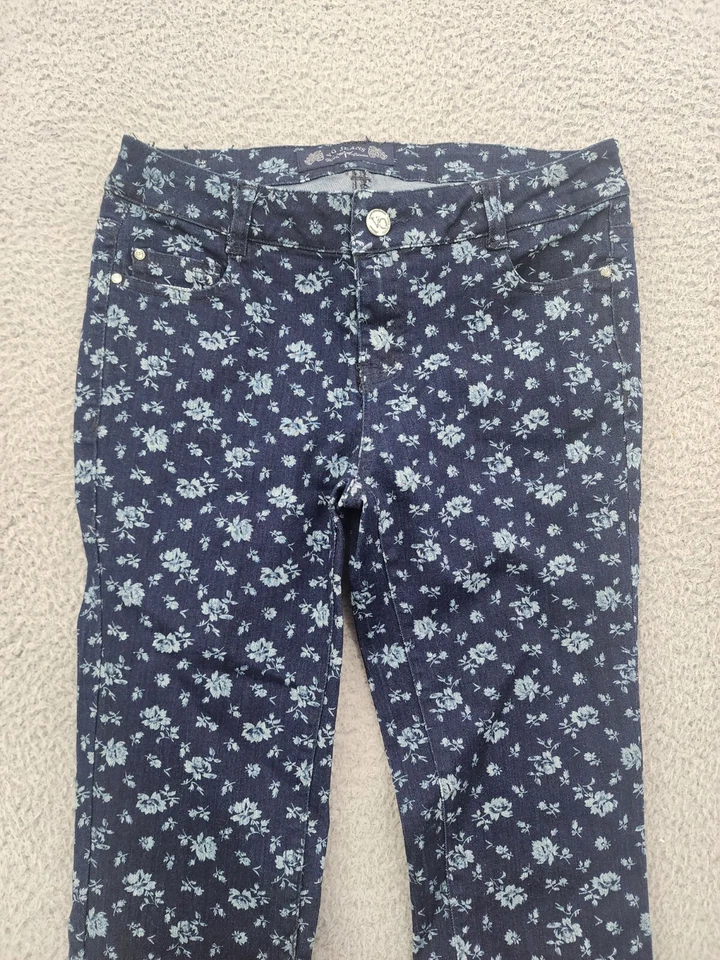 Pantalones de mezclilla VO Virgin Only para mujer 28 azules florales ajustados elásticos 28x28 Foto 2 de 4