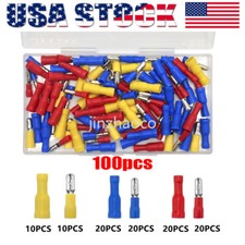 100X Female Male Crimp Terminals Insulated Bullet Butt Wire Connectors AWG 22-10