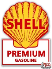 (shell-4-2) 12"X 9" EARLY SHELL WHITE PREMIUM GASOLINE MOTOR OIL GAS STICKER
