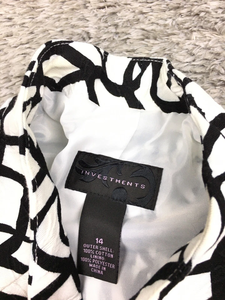 Investments Open Front Jacket Womens Size 14 White Black Design Cotton - Image 4 of 4