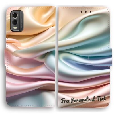 Personalised Text Wallet Phone Cover For Huawei Series - Abstract Silk Sateen