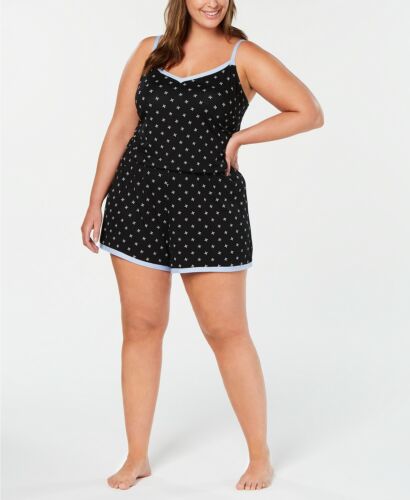Alfani Sleepwear - Plus Size Contrast-Trim Pajama Romper - 2X, Black #6062