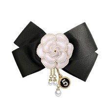 Camellia Flower Pre-Tied Big Bow Tassel Brooch Pin for Women Girls CZ Faux Pe...