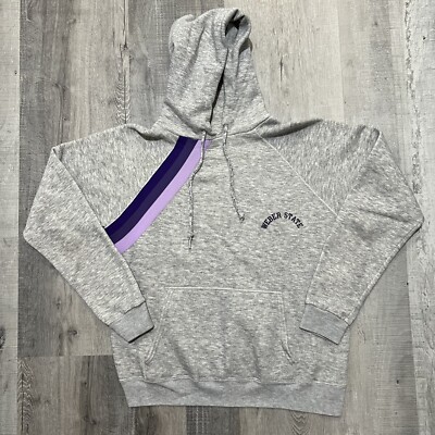 VTG 1970s Weber State University Grey/Purple Wildcats College Pull Over  Hoodie