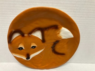 Decorative Ceramic Red/Orange Fox Plate 8'' Diameter Unbranded