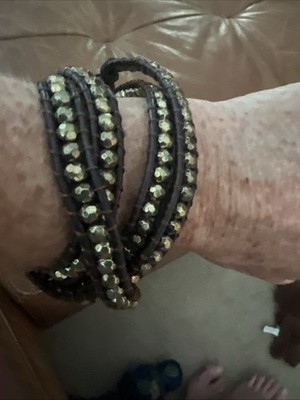 J Bloom Women s Brown Leather Bronze Plated Accent Beaded Wrap Bracelet.
