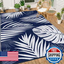 Ogrmar Reversible Outdoor Rug 5x8ft Waterproof Patio Floor Mat Blue White Indoor