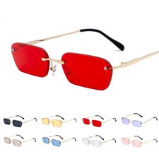 Rimless Rectangle Sunglasses Trendy Vintage Square Glasses Retro Eyewear UV400