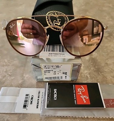 🔥 RAY-BAN ROUND DOUBLE BRIDGE RB3647N 001/70 ARISTA PINK MIRROR