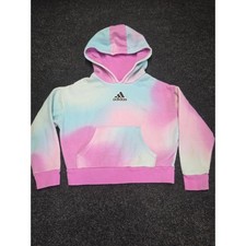 Adidas Girls 4T Tie Dye Hoodie Pastel Pink Blue Loose Fit Fleece Pullover Logo