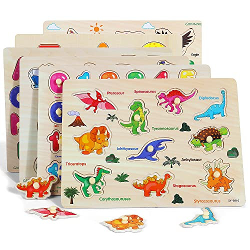 GRINNNIE Wooden Peg Puzzle for Toddlers, 6 Pack Toddler Puzzles Set for 3 4 5 - Picture 5 of 7