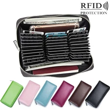 Women Accordion RFID Blocking Card Holder Long Leather Zipper Organizer Wallet