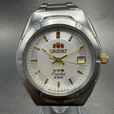 Orient Crystal Tri Star Watch Men 36mm White Dial Steel Date Round New Battery A