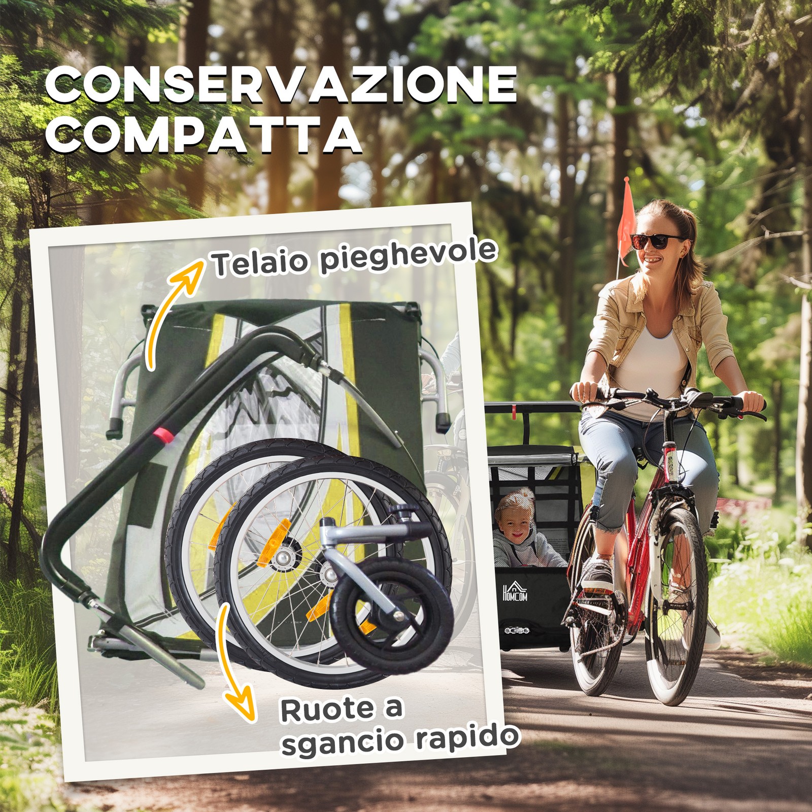 Rimorchio Bici per Bambini e Passeggino, Design 2 in 1 con Freno, Cintura a 5 Pu foto 6