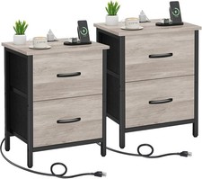 Greige, Living Room, Side Table with 2 Fabric Drawers for Bedroom, End Tabl
