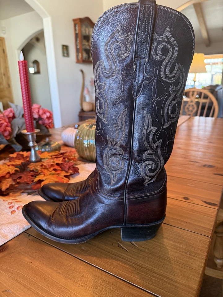 Womens Lucchese Classics Handmade Cowboy Boots Size 7.5 B Leather Brown Made USA - Image 3 of 4