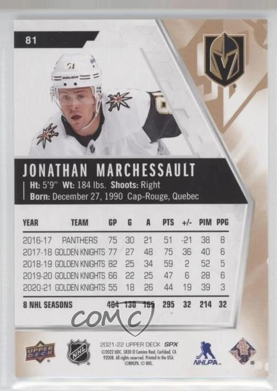 2021-22 SPx /299 Jonathan Marchessault #81 - Image 2 of 2