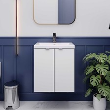 Hudson Reed Fusion Wall Hung 2-Door Vanity Unit Ceramic Basin 500mm Gloss White