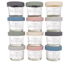 Glass Baby Food Storage Jars with Silicone Lids 4 oz, 12 Pack Set Snack, Pu...