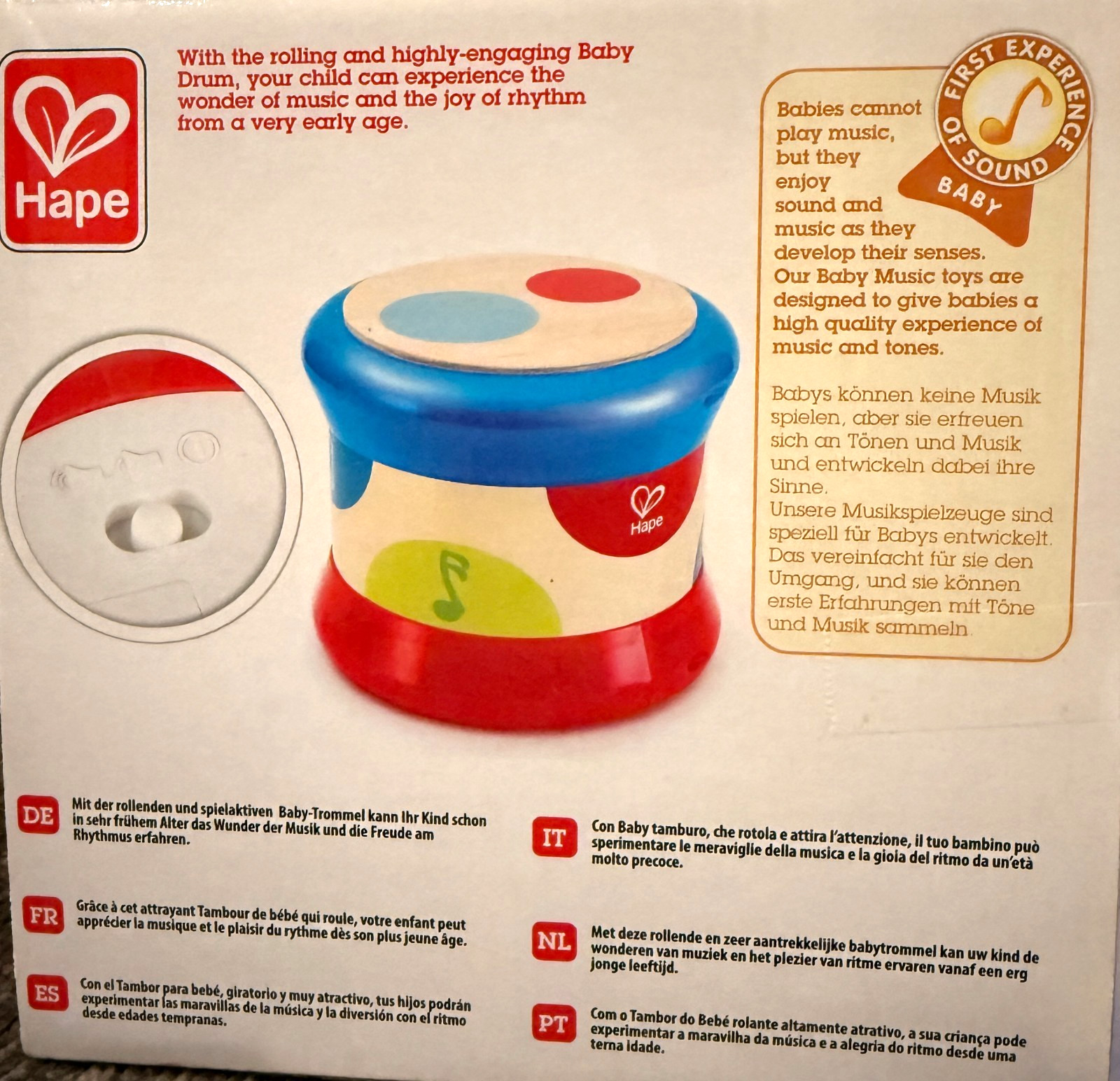 Hape Baby Drum Colorful Rolling Musical Instrument Toy Motor Skills and Rhythm