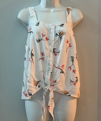 NWT womens LOFT floral button down tank w/ front tie - sz M