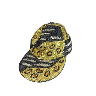 Vintage All Sequin 90s maximalist Animal Print Design Baseball Hat Zebra Cheetah
