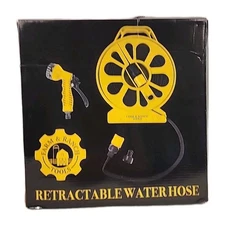 Retractable Flat Flex Garden Water Hose w/ Storage Reel & 7-Setting Spray Nozzle