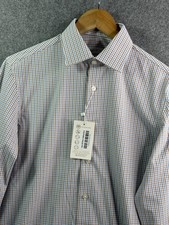 Collars  Co Apex Performance Dress Shirt Blue  Brown Plaid Mens Small