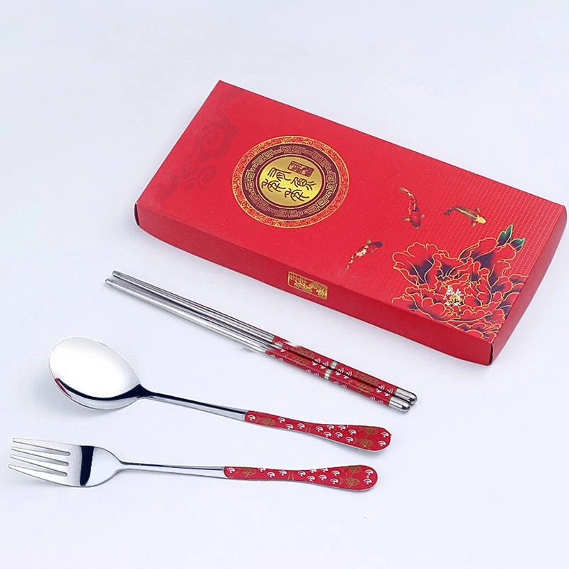 3PC Tableware Stainless Steel Chopsticks Spoon Fork Gift Box Portable Travel _wa - Bild 4 von 4