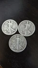 Lot of 3 Walking Liberty Half Dollars 90% Silver           Free Shipping