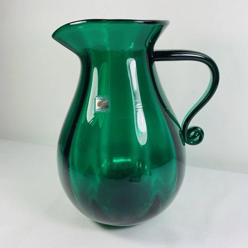 Blenko Glass Pitcher Emerald Green 10” Handmade