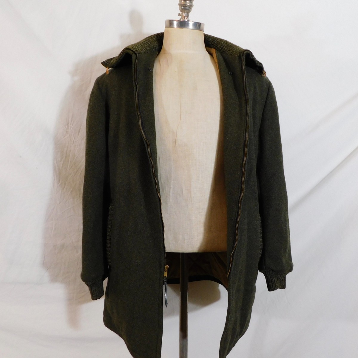 Vtg 60s Great Western Mens Sz 40 Green Wool Full Zip Overcoat