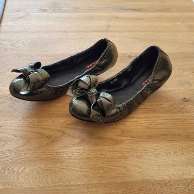 PRADA Ballerina Damen Lackleder Vintage GR.38 Made In Italy Schleifen